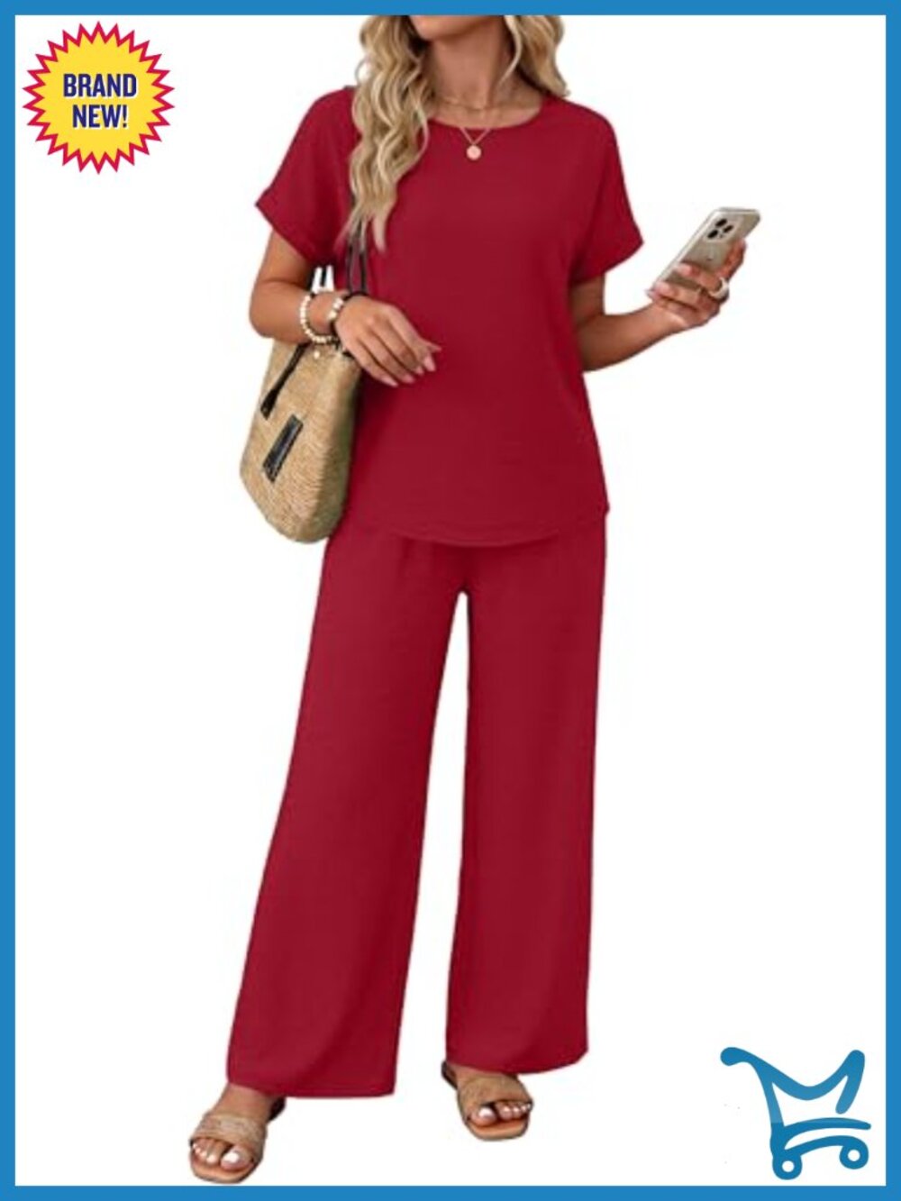 Women's 2 Piece Lounge Set Short Sleeve Pleated Texture Pant Set